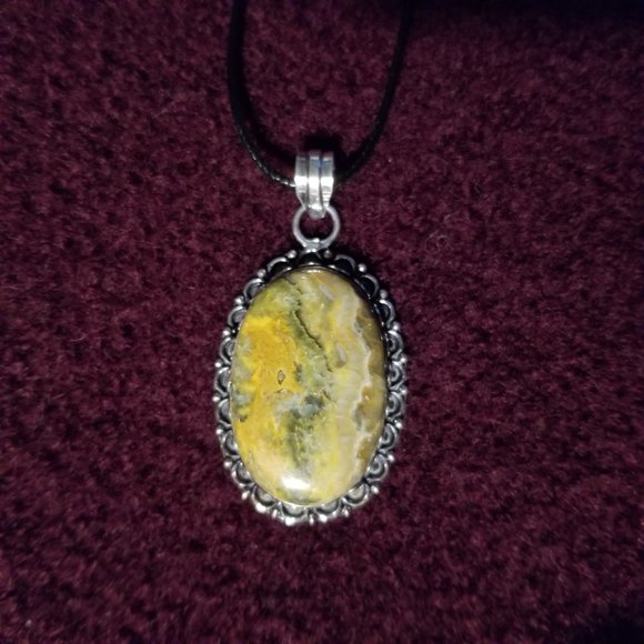 COPY - Bumble bee jasper gemstone pendant, 925 silver plate, artisan, unisex new - Picture 4 of 5